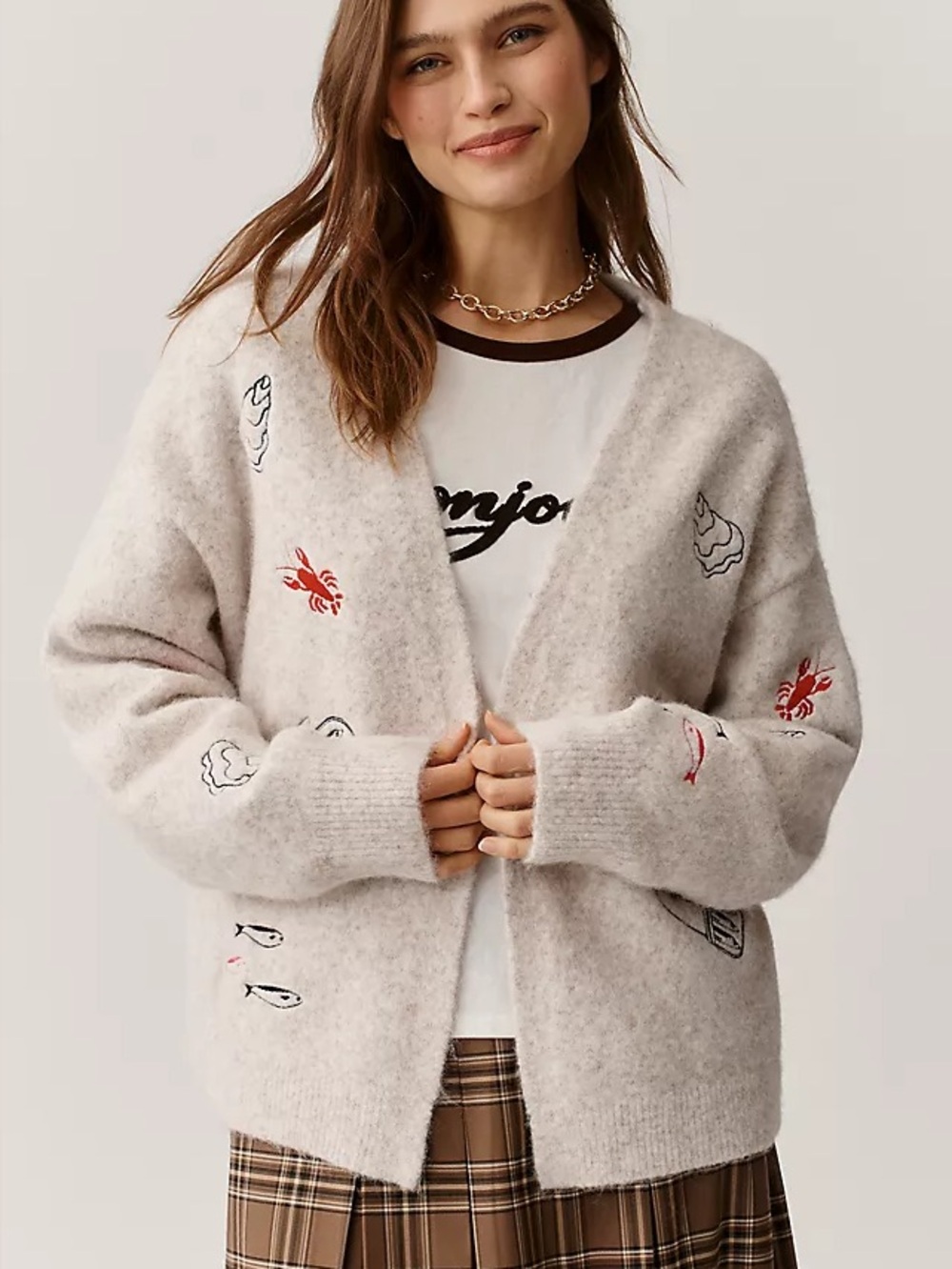 Flat White Cozy Dinner Cream Embroidered Open-Front Women's Cardigan